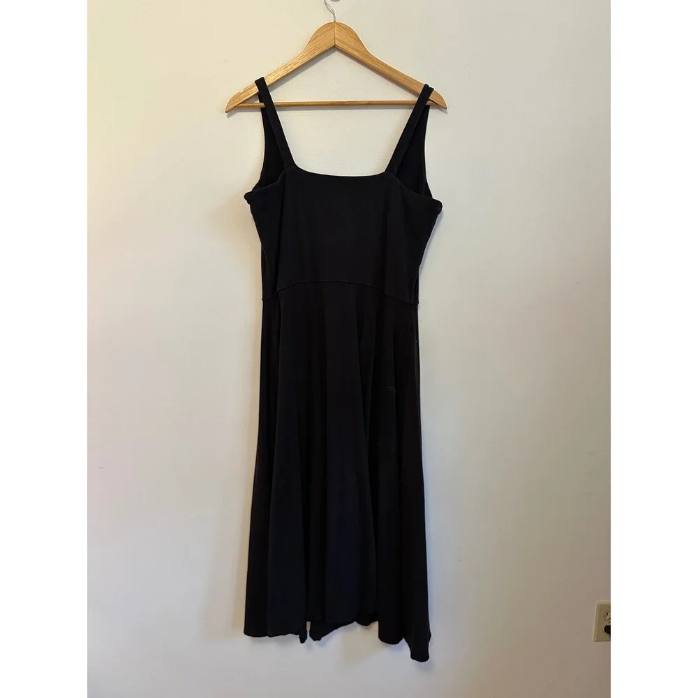 People Tree Black Organic Cotton Square Neck Fit & Flare Midi Dress | Size 12